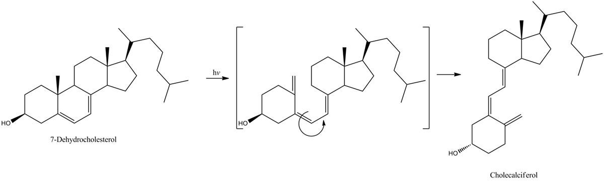 image 7-dehydrocholesterol molecule rearrangement to cholecalciferol