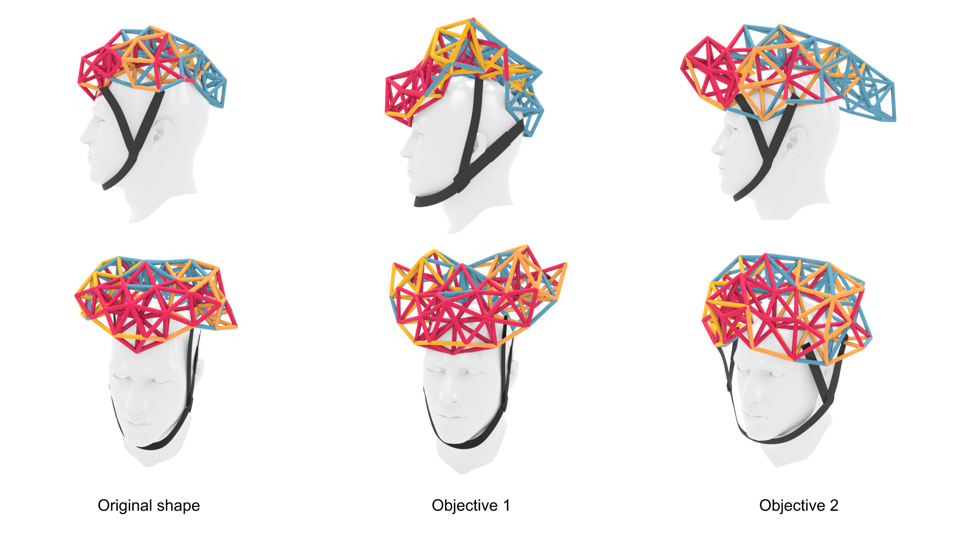 Illustration of different shapes for morphing helmet.