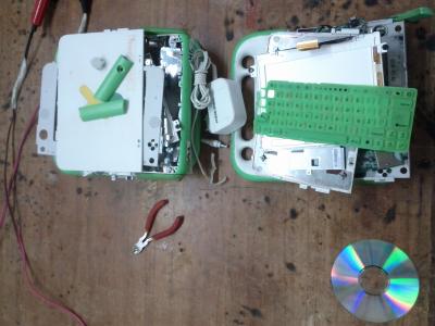 The XO Laptop, deconstructed. Image courtesy of Morgan Ames.