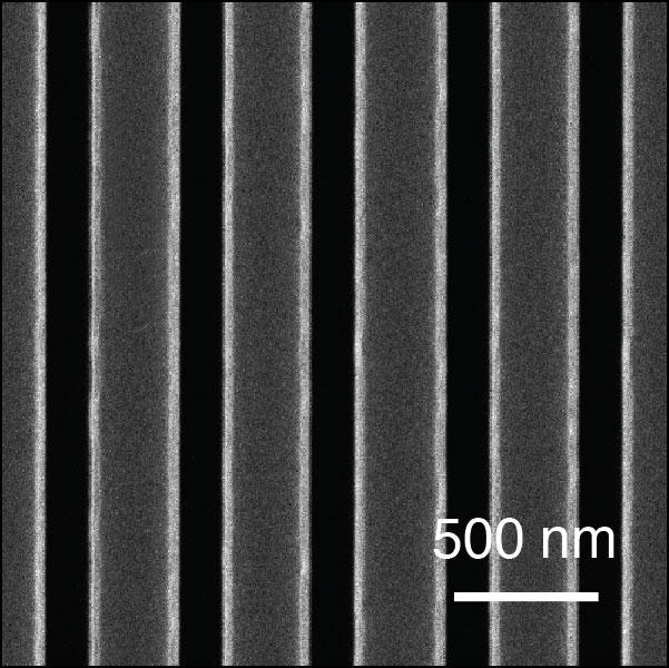 Array of subwavelength strips shown in front-view helium-ion microscope image