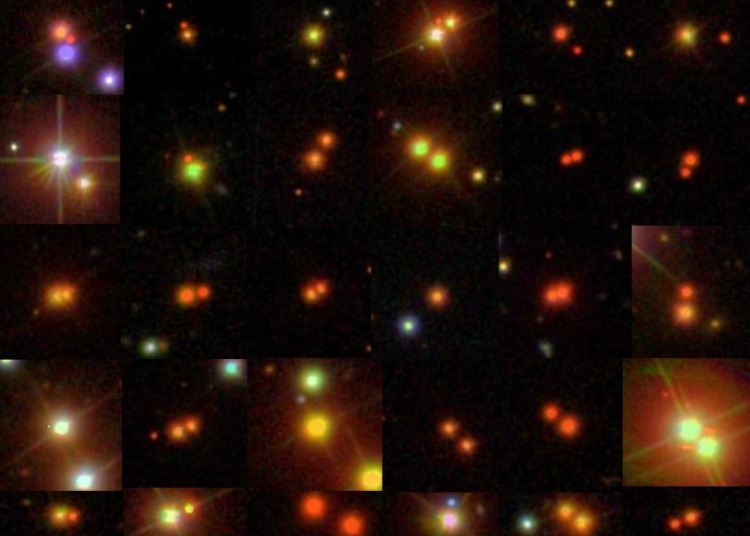 a colorful collage of binary star pairs near Earth