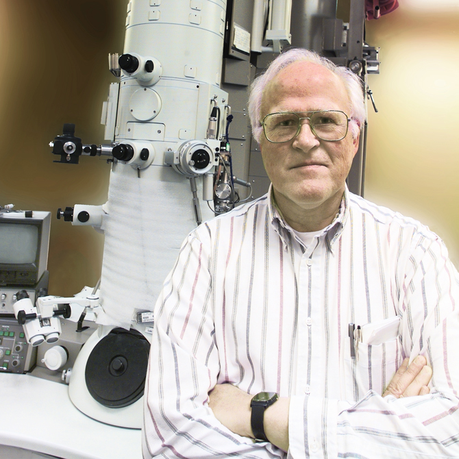 Robert Gleaser and electron microscope