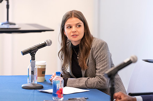 Suebert speaking on panel