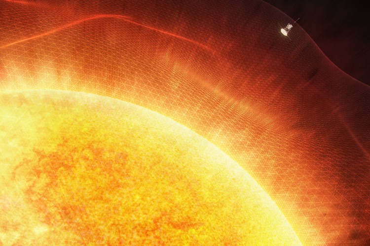 Parker Solar Probe shown against yellow sun