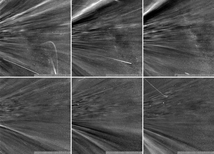 black and white images of streamers within the solar corona