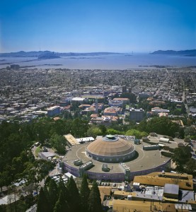 aerial view of a large circular building.