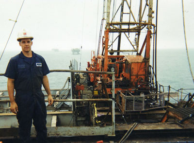Azwell stands on an oil rig wearing a blue workman's suit.'/></p>

<p>Even before Deepwater Horizon, Azwell’s research had focused on developing low-cost and environmentally-safe bioremediation technologies for hydrocarbons and toxins found in crude oil and sediments. After the Cosco Busan cargo ship collided with the Bay Bridge in 2007, spilling 53,000 gallons of heavy fuel into the San Francisco Bay, Azwell successfully tested the use of worms and compost to clean the soil.</p>

<p>As part of the Deepwater Horizon Study Group formed at UC Berkeley by Bea, Azwell led the group’s environmental analysis, which has posted its <a href=