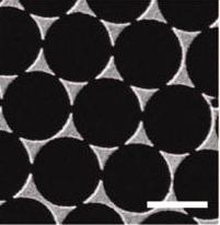 Nanoparticles as triangles in the shape of a hexagon.