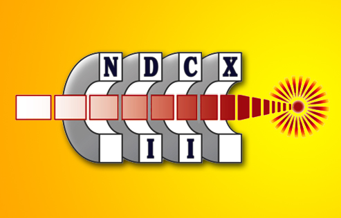 The logo of the NDCX-II project is a beam traveling through four magnets.