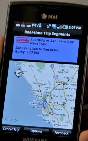 A map on a cellphone screen shows route information.