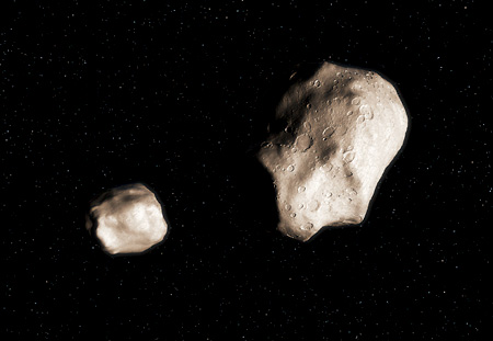 A pair of asteroids in space.