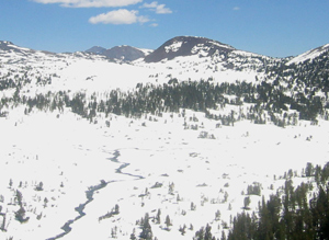 A large snow-covered mountain.
