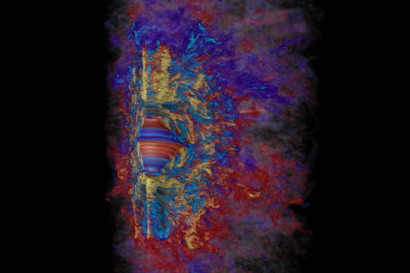 Supercomputer visualization of the toroidal magnetic field in a collapsed, massive star