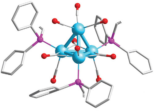 In this image the reactive sites on the surface of a tetrairidium cluster can be controlled by using three calixarene–phosphine ligands to create a selective nanoscale environment at the metal surface.