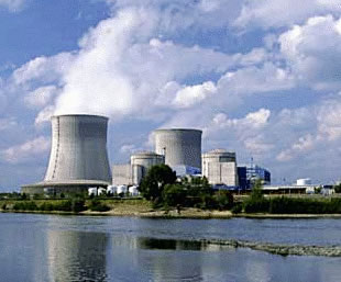 A smokestack at a powerplant.