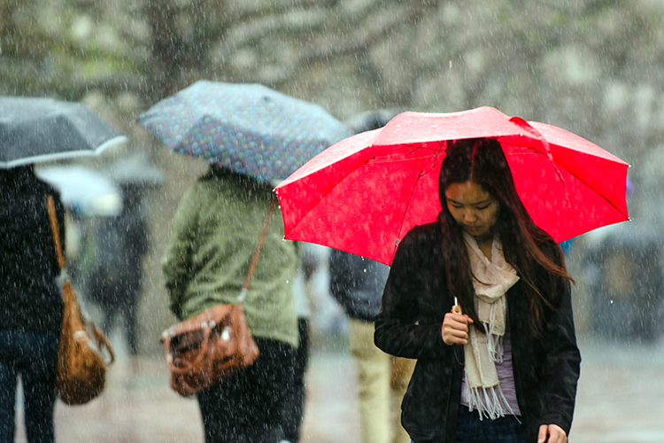 Student in rain