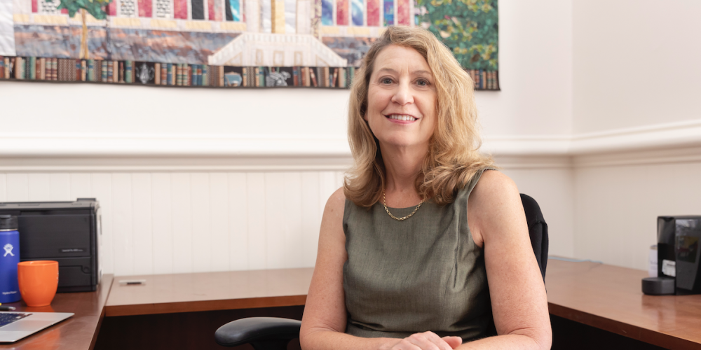 Photo of Professor Marti Hearst in her office on the UC Berkeley campus