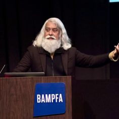 Harsha Ram speaking at the Parajanov Anniversary Symposium at BAMPFA, Berkeley, November 2024.