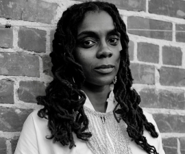 black and white photo of Courtney Desiree Morris. Photo by Diamela Cutiño