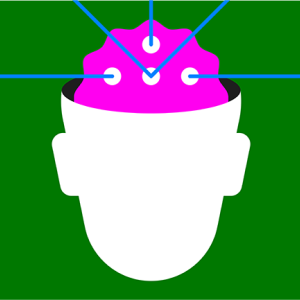 graphic of white head shape with pink brain shape with blue lines extending from print shape.