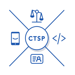graphic showing CTSP in middle circle with 4 quads: justice, identity, security, code