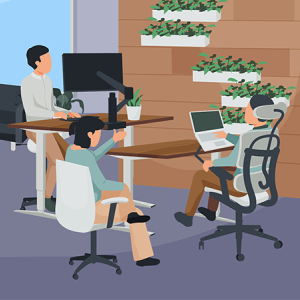 Graphic of people in a variety of work station spaces