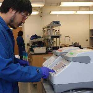 Person standing in lab working with equipment