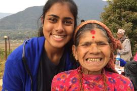 Neha Zahid, left, at a dental health intervention in Nepal.