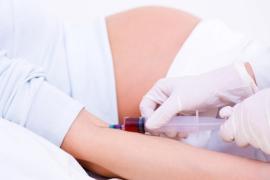 drawing blood from arm of pregnant woman