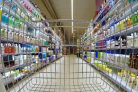 shopping cart view of product aisle in store
