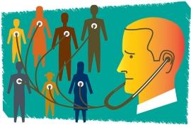 Graphic of a doctor and his patients
