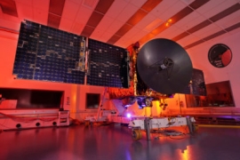 red-lit photo of probe in a testing bay