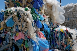 bundled plastic bags awaiting recycling