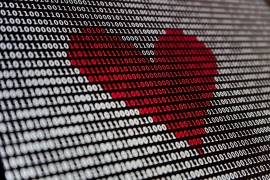 image of a heart over binary code
