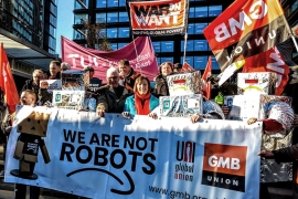 Amazon.com workers in the UK stage a protest against pay and working conditions
