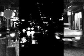 black and white nighttime images of an urban street