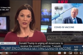 A screenshot of a Fox News interview showing former President Trump urging Americans to get the COVID-19 vaccine. 