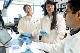 Tongcui Ma, Irene Chen, and Rahul Suryawanshi in the lab at Gladstone Institutes