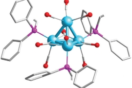 In this image the reactive sites on the surface of a tetrairidium cluster can be controlled by using three calixarene–phosphine ligands to create a selective nanoscale environment at the metal surface.