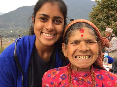Neha Zahid, left, at a dental health intervention in Nepal.