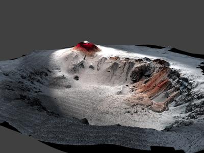 Havre volcano showing new lava from 2012 eruption in red