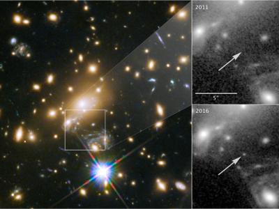 2,000 time magnification of  a distant star. Current magnification comparison to images taken in both 2011 and 2016, in which the star could not be seen