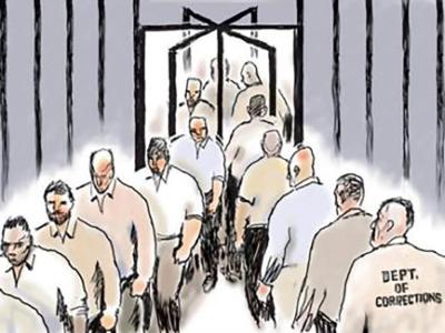 Cartoon of prisoners going through revolving door