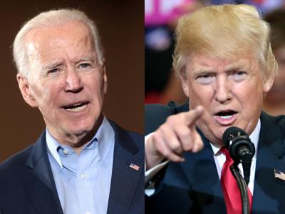 informal headshots of Democratic presidential candidate Joe Biden (left) and incumbent Republican Donald Trump