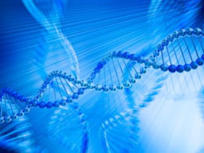 An illustration of DNA molecules against a blue background