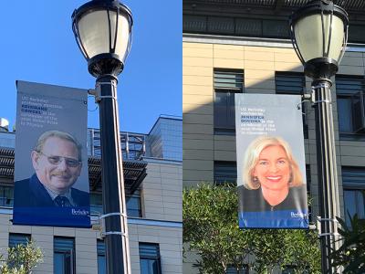 banners celebrating the Nobel Prize wins of Genzel and Doudna