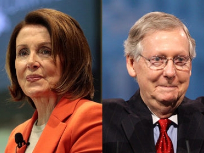 headshots of U.S. House Speaker Nancy Pelosi and Senate Majority Leader Mitch McConnell