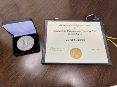 The Noyce Prize award memorabilia for David Limmer