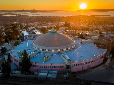 aerial view of the ALS overlooking the East Bay at sunset.