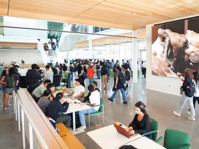 a new engineering center bustling with people